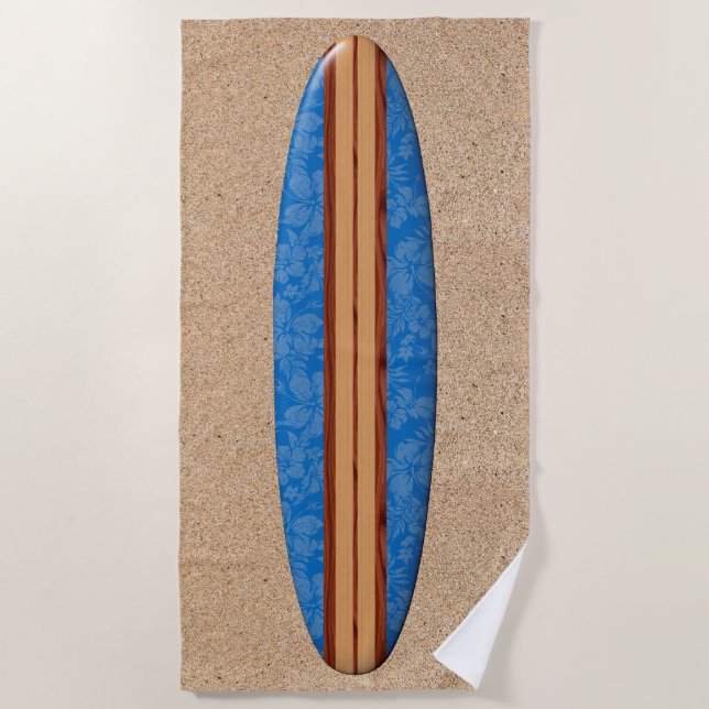 Toalla De Playa Sunset Beach Hawaii Faux Wood Surfboard - Blue