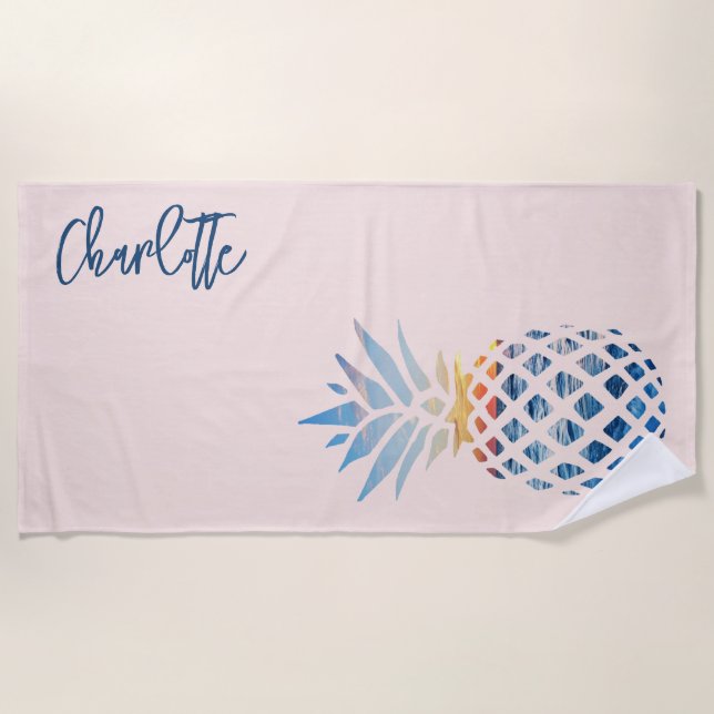 Toalla De Playa Sunset Beach Pineapple Family Vacaciones Rubor Pin (Anverso)