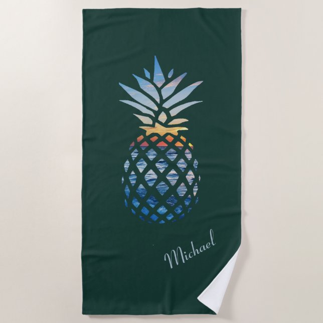 Toalla De Playa Sunset Beach Pineapple Personalizado Cualquier col (Anverso)