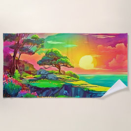 Toalla De Playa Sunset Cliff Paradise Art