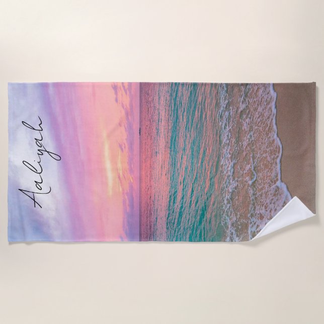 Toalla De Playa Sunset de playa personalizado (Anverso)