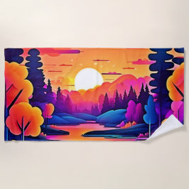 Toalla De Playa Sunset Lake Fantasy Art
