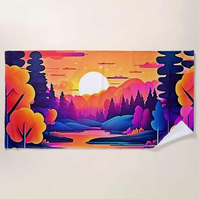 Toalla De Playa Sunset Lake Fantasy Art (Anverso)