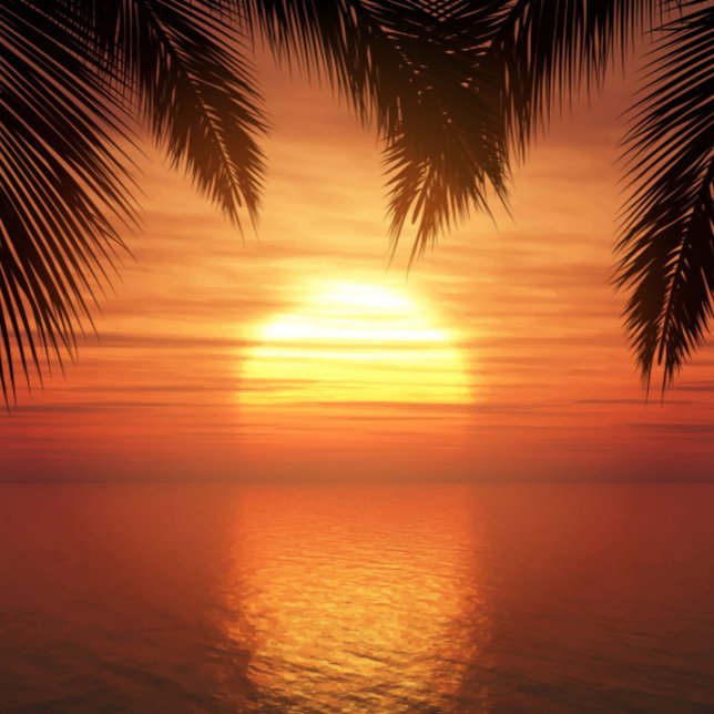 Toalla De Playa Sunset Over the Ocean Beach Towel (The sun is a bright yellow and orange, the sky is a mix of orange and red.  )