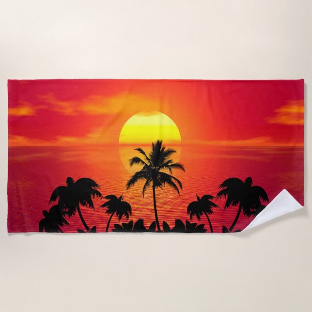 Toalla De Playa Sunset y Palm Trees (Anverso)