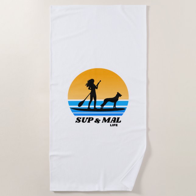 Toalla De Playa SUP & Mal Life Malinois Standup Paddleboarding (Anverso)