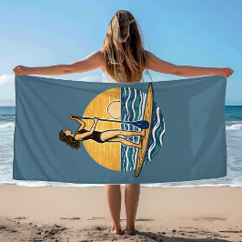 Toalla De Playa SUP Sunset Paddleboard | Blue Coastal Life Graphic