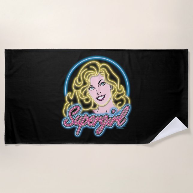 Toalla De Playa Supergirl Retro Neon Lights Graphic (Anverso)