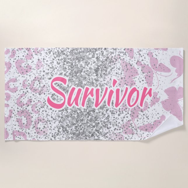 Toalla de playa superviviente rosa - cáncer de mam (Anverso)