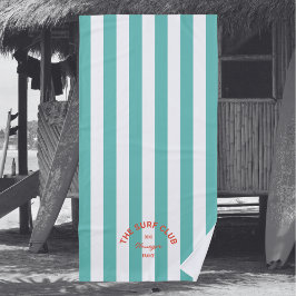 Toalla De Playa Surf Club Red Escudo Turquesa Cabana Stripe