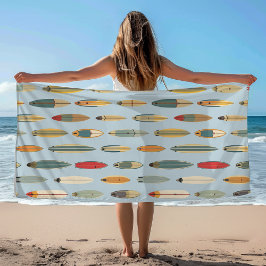 Toalla De Playa Surf Life - Retro Coastal Blue Surfboard Print