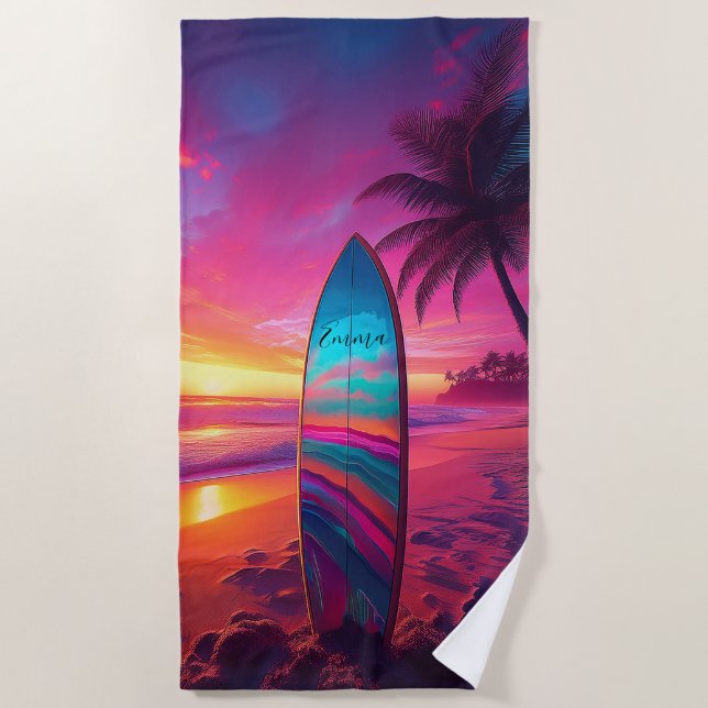 Toalla De Playa Surf Neon Sunset personalizado (Anverso)
