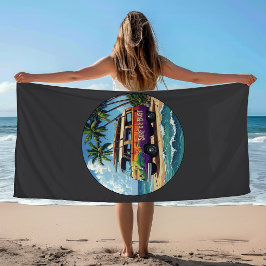 Toalla De Playa Surf Or Bust | Groovy Retro Hippie Surfer Bus