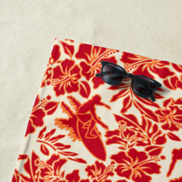 Toalla De Playa Surf Pareau Hawaiian Hibiscus Aloha - Rojo
