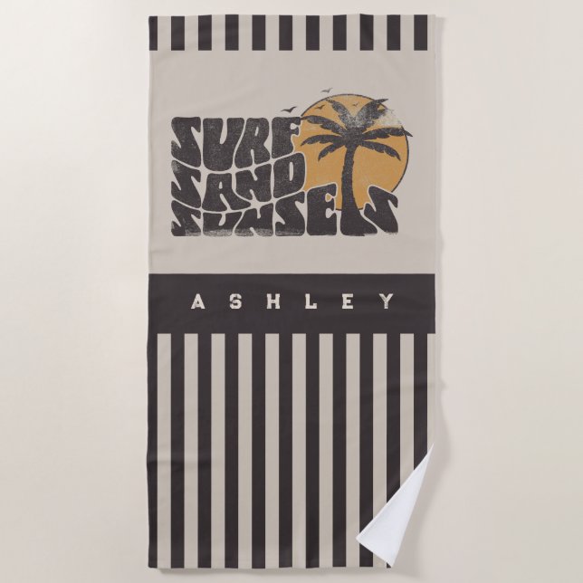 Toalla De Playa Surf Sand Sunsets Beach Life Palm Tree (Anverso)