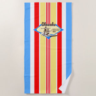 Toalla De Playa Surf Tandem Surf Hawaiano Vintage - Azul