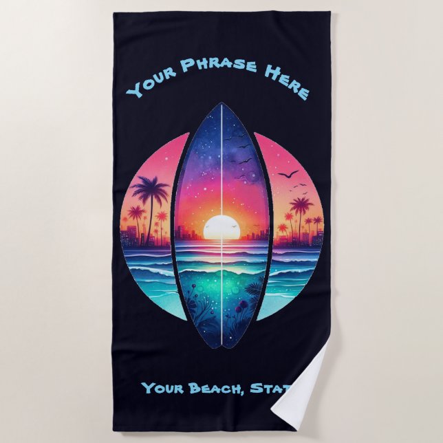 Toalla De Playa Surfboard en el atardecer (Anverso)