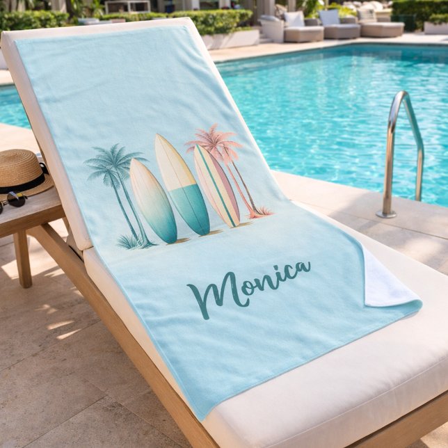 Toalla De Playa Surfing de palmeras retro de sabio (Subido por el creador)