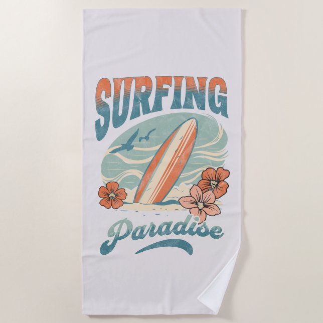 Toalla De Playa Surfing Paradise estilo retro (Anverso)