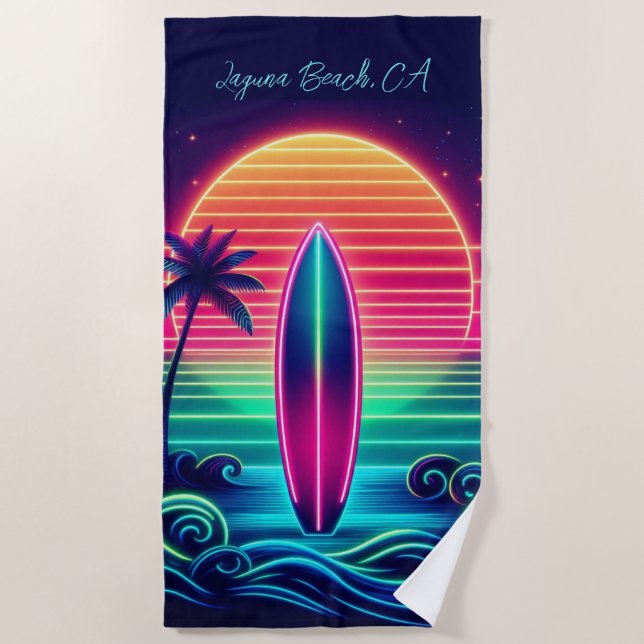 Toalla De Playa Surfing the Neon Sunset- (Anverso)
