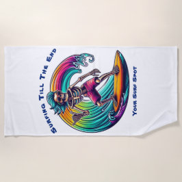 Toalla De Playa Surfista De Esqueleto En Ola