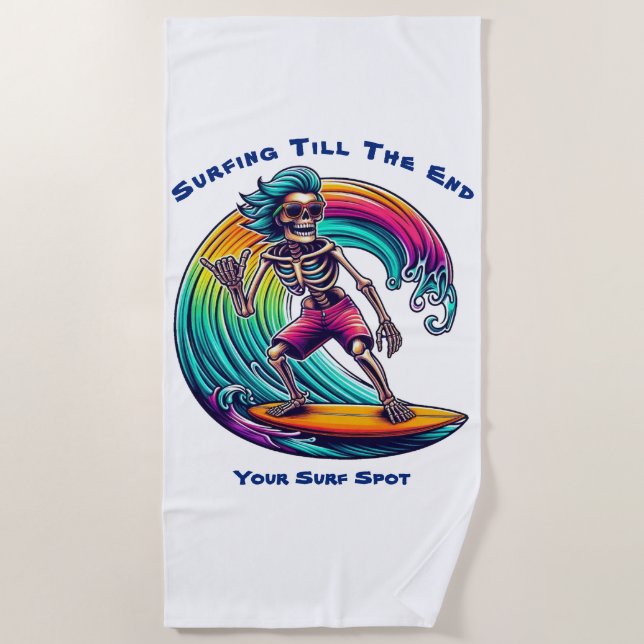 Toalla De Playa Surfista De Esqueleto En Ola (Anverso)