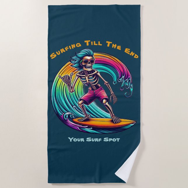 Toalla De Playa Surfista De Esqueleto En Ola (Anverso)