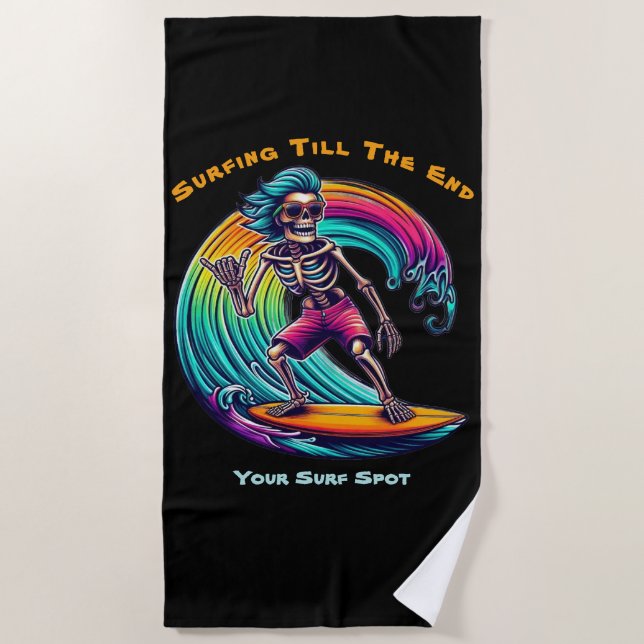 Toalla De Playa Surfista De Esqueleto En Ola (Anverso)