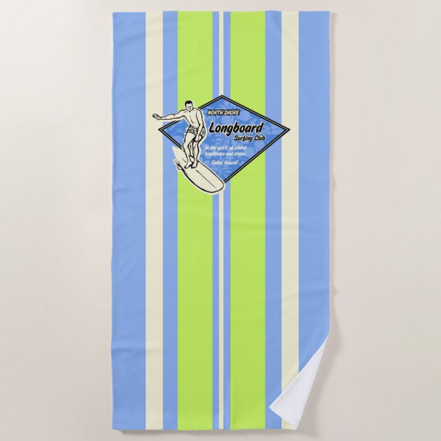 Toalla De Playa Surfista Hawaiano Waimea Striped Surfboard - Azul (Anverso)