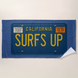 Toalla De Playa Surfs Up Retro 1969 California License Plate Surf