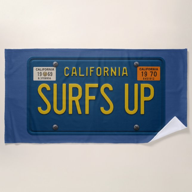 Toalla De Playa Surfs Up Retro 1969 California License Plate Surf (Anverso)