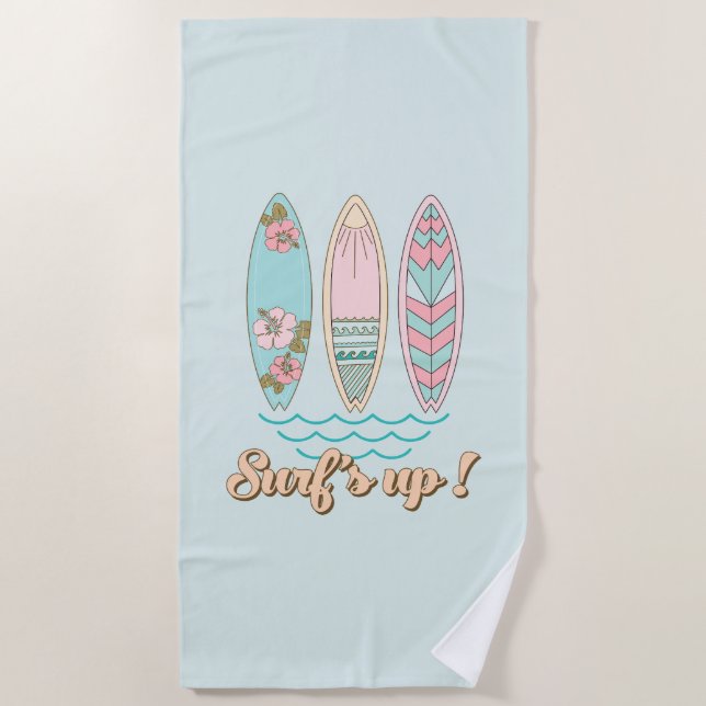 Toalla De Playa Surf's Up Surfboards Beach Life Tropical Retro (Anverso)