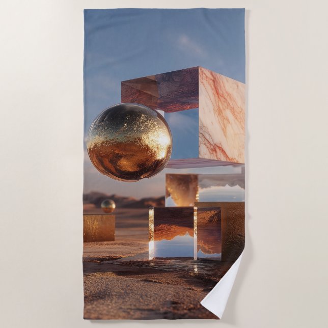 Toalla De Playa Surreal Geometric Composition With Golden Spheres (Anverso)