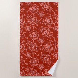 Toalla De Playa Susurros de patrón floral de línea elegante y Rosa
