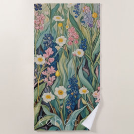 Toalla De Playa Susurros de pradera: Flores silvestres pasteles