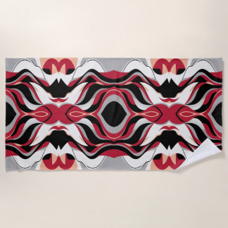 Toalla De Playa Symmetrical Red and Black Abstract Flow Pattern