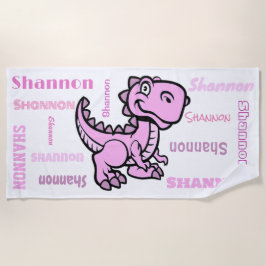 Toalla De Playa T Rex Dinosaur Pink Nombre Personalizado