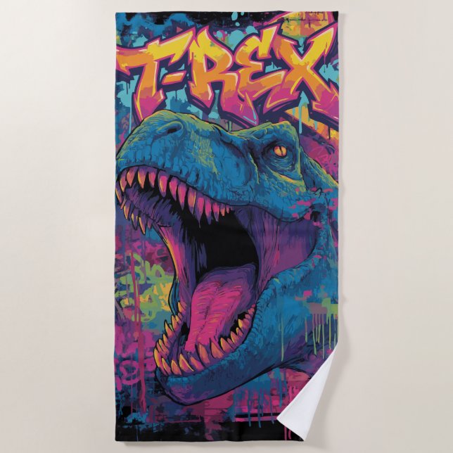 Toalla De Playa T-Rex Graffiti Pop Art Dinosaur Illustration (Anverso)