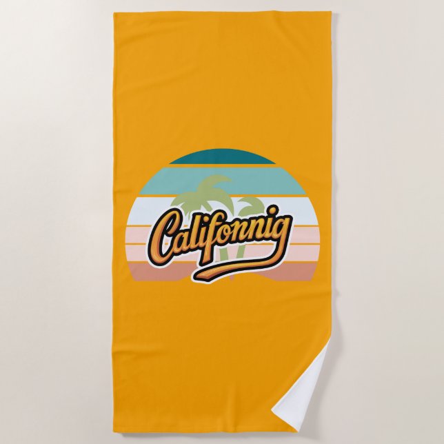 Toalla De Playa T-Shirt Retro California Sunset Typography (Anverso)