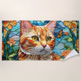 Toalla De Playa Tabby art stained glass cat colorful modern style