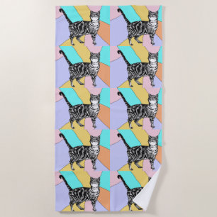 Toalla De Playa Tabby Cat Cute Bonito Morado Chicas Gatos Acuarela