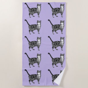 Toalla De Playa Tabby Cat Cute Bonito Morado Chicas Gatos Acuarela
