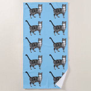Toalla De Playa Tabby Cat Cute Bonito Niños Azules Gatos Acuarela
