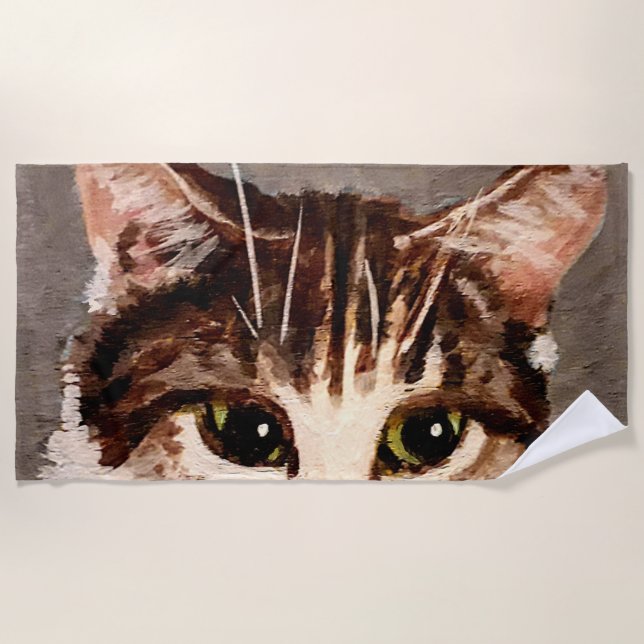Toalla De Playa Tabby Kitten Shy y Curioso (Anverso)