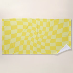 Toalla De Playa Tablero retro Lemon Yellow Pastel Warped