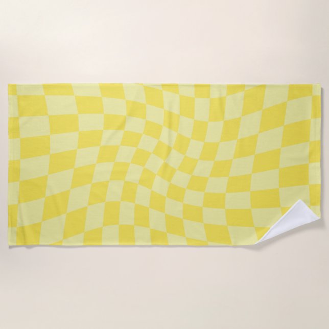 Toalla De Playa Tablero retro Lemon Yellow Pastel Warped (Anverso)