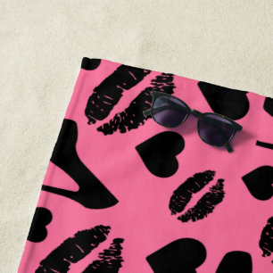 Toalla De Playa Tacones Altos Negros Besos Labios Femenino Maquill