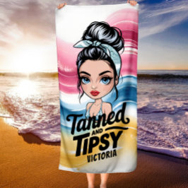 Toalla De Playa Tanned And Tipsy - Viajes, Regalo De Vacaciones Pa