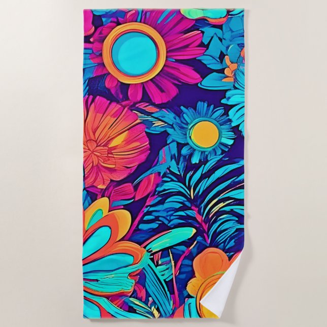Toalla De Playa Tapiz Psicodélico Floral (Anverso)