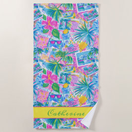 Toalla De Playa Tarjetas Postales de Playa Tropical Personalizadas